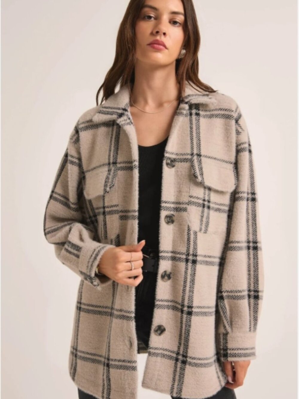 Like New! Z SUPPLY: Plaid Tucker Coat Cream and Grey Size S